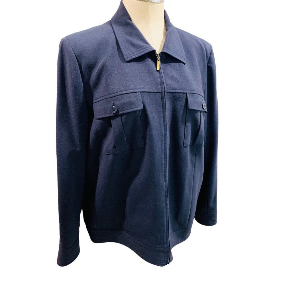 Size 14W Talbots Stretch Women's Navy Blue Zip Up Lightweight Jacket